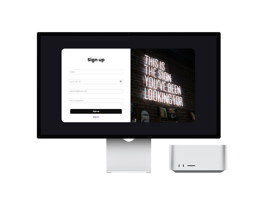 picture of a website with a sign up page